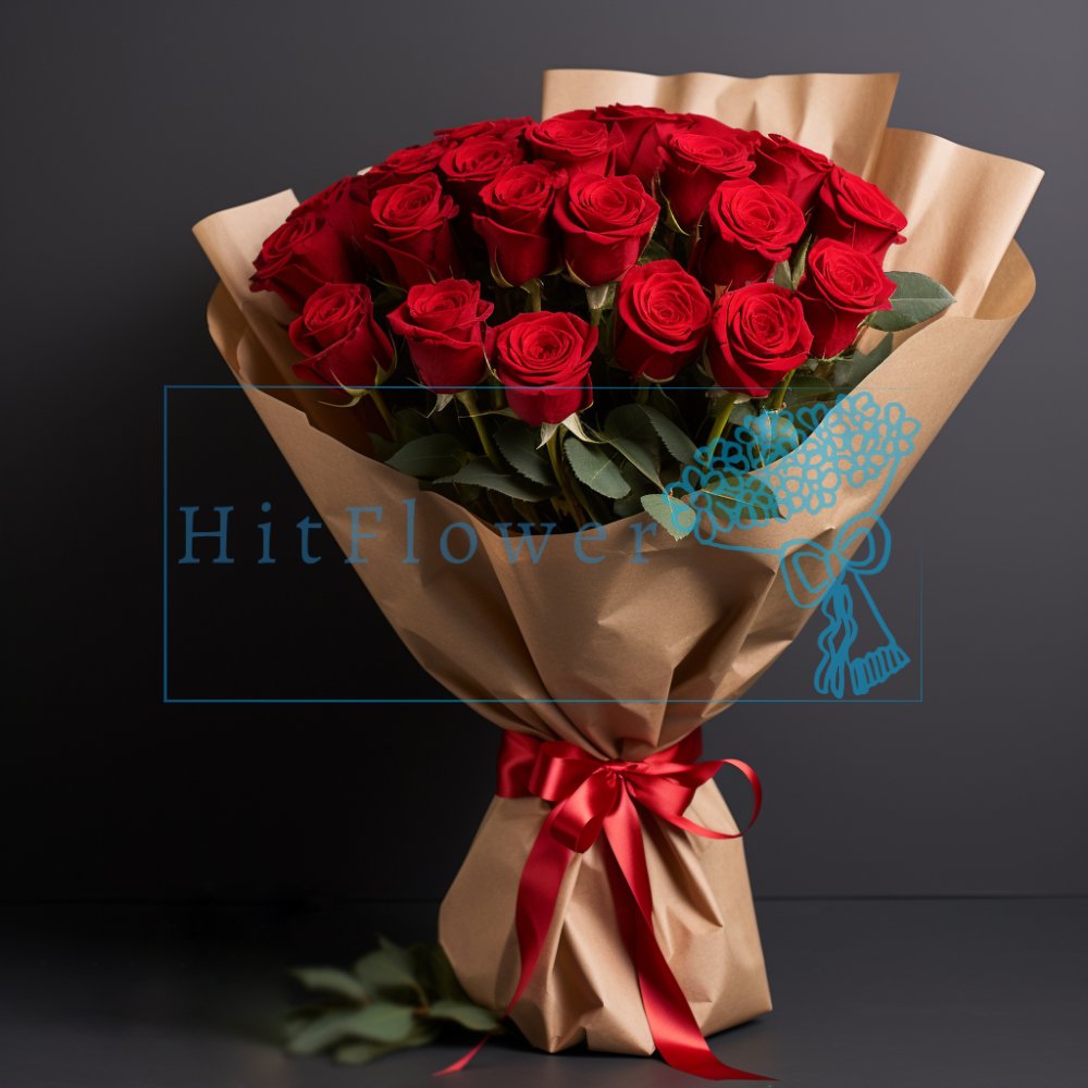 Букет из 25 красных роз Букет роз 25 красных роз